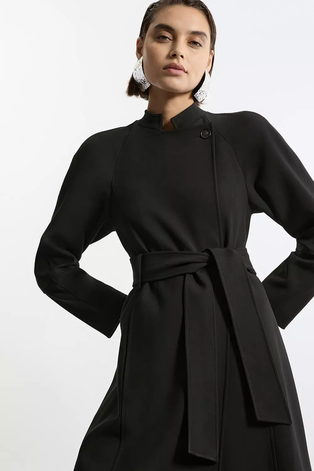 Compact Stretch Belted Tailored Midi Coat Karen Millen