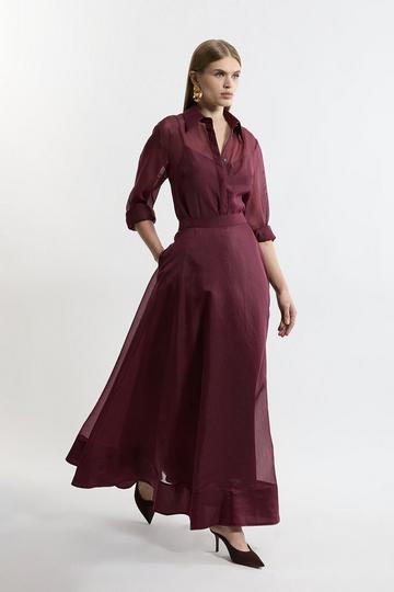 Lydia Millen Tall Organdie Woven Prom Skirt cabernet