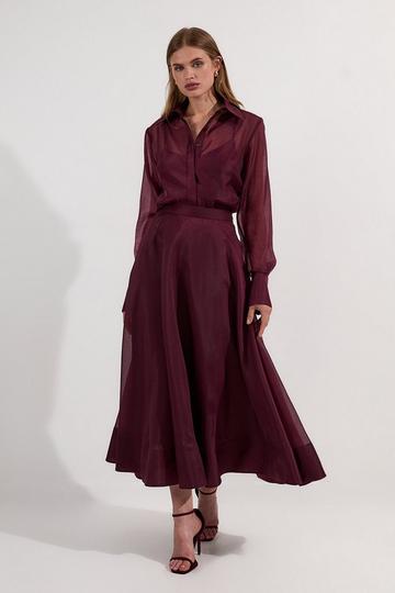 Lydia Millen Organdie Woven Prom Skirt cabernet