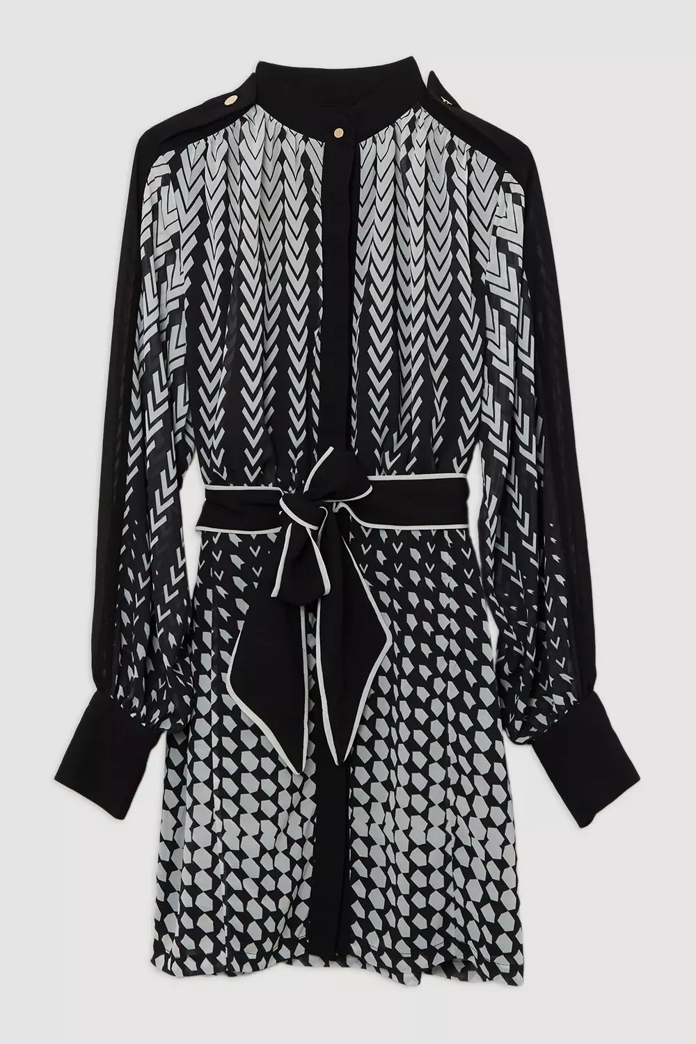 【KAREN MILLEN】ティップド ボーダー ジョーゼット ミニ Tipped Border Print Georgette Mini Dress | Karen Millen