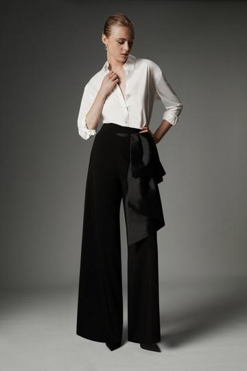 Black Archive Collection - Petite Bow Detail Crepe Wide Leg Pants