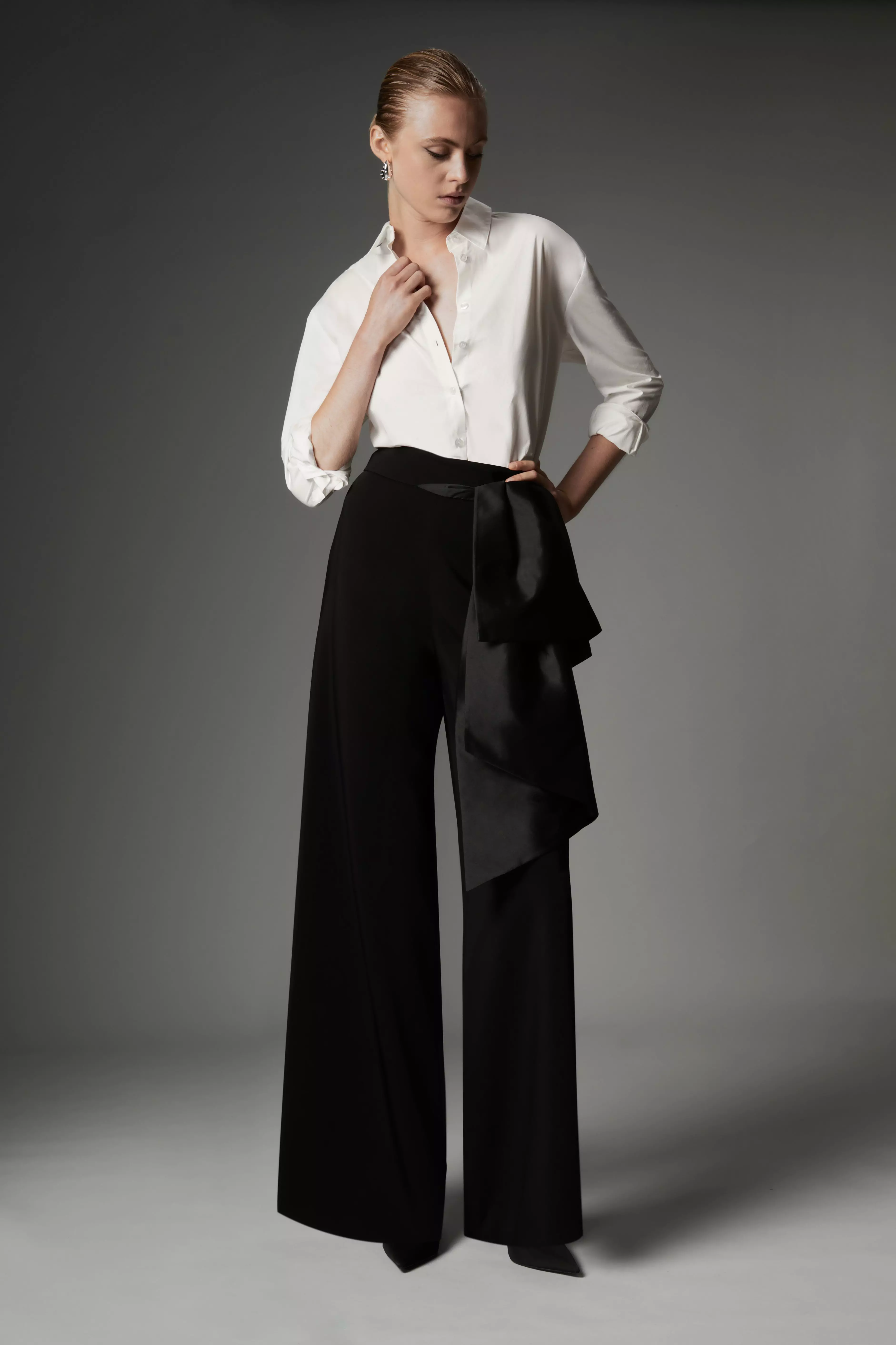 Archive Collection Petite Bow Detail Crepe Wide Leg Trouser Karen Millen