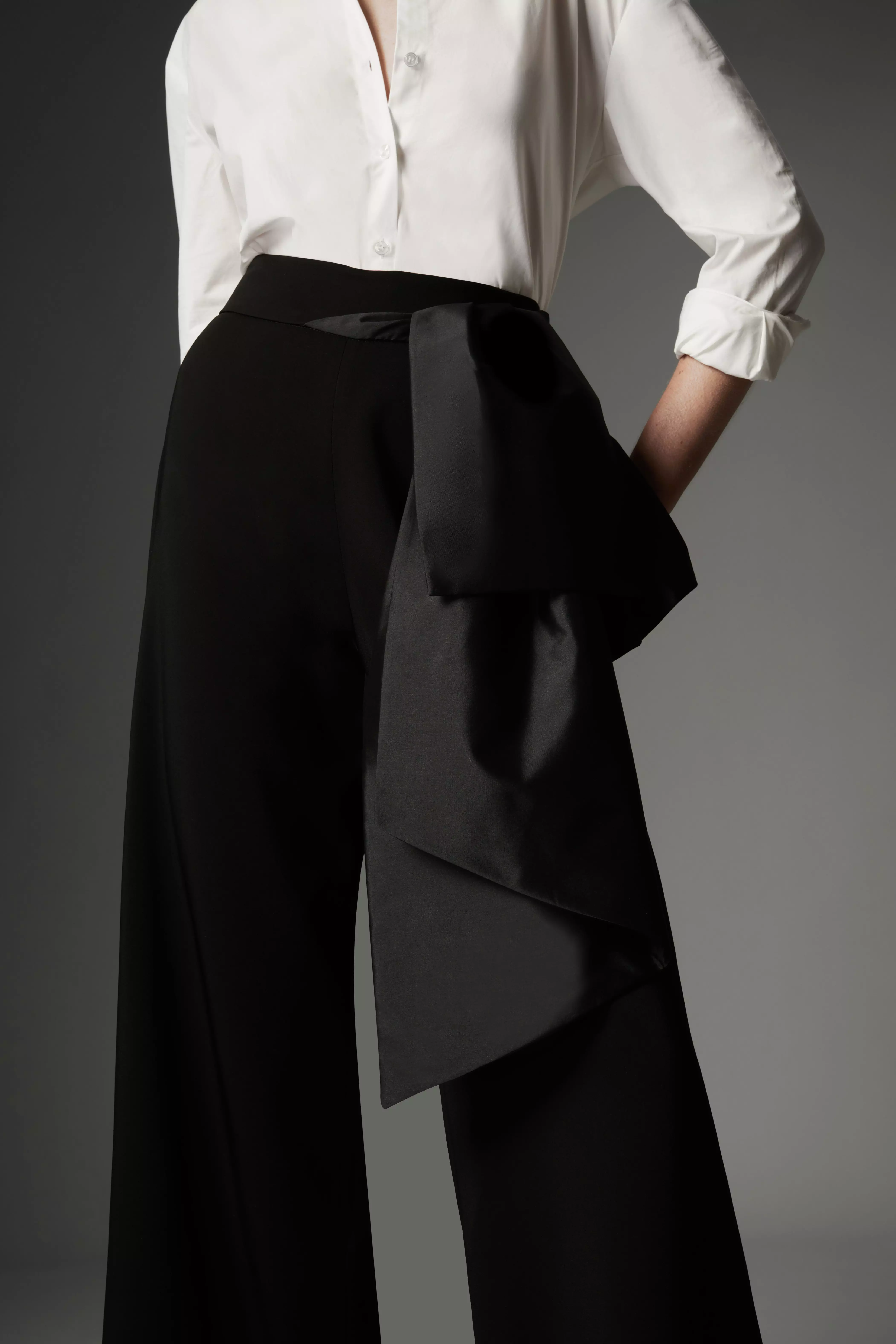 Archive Collection - Petite Bow Detail Crepe Wide Leg Pants