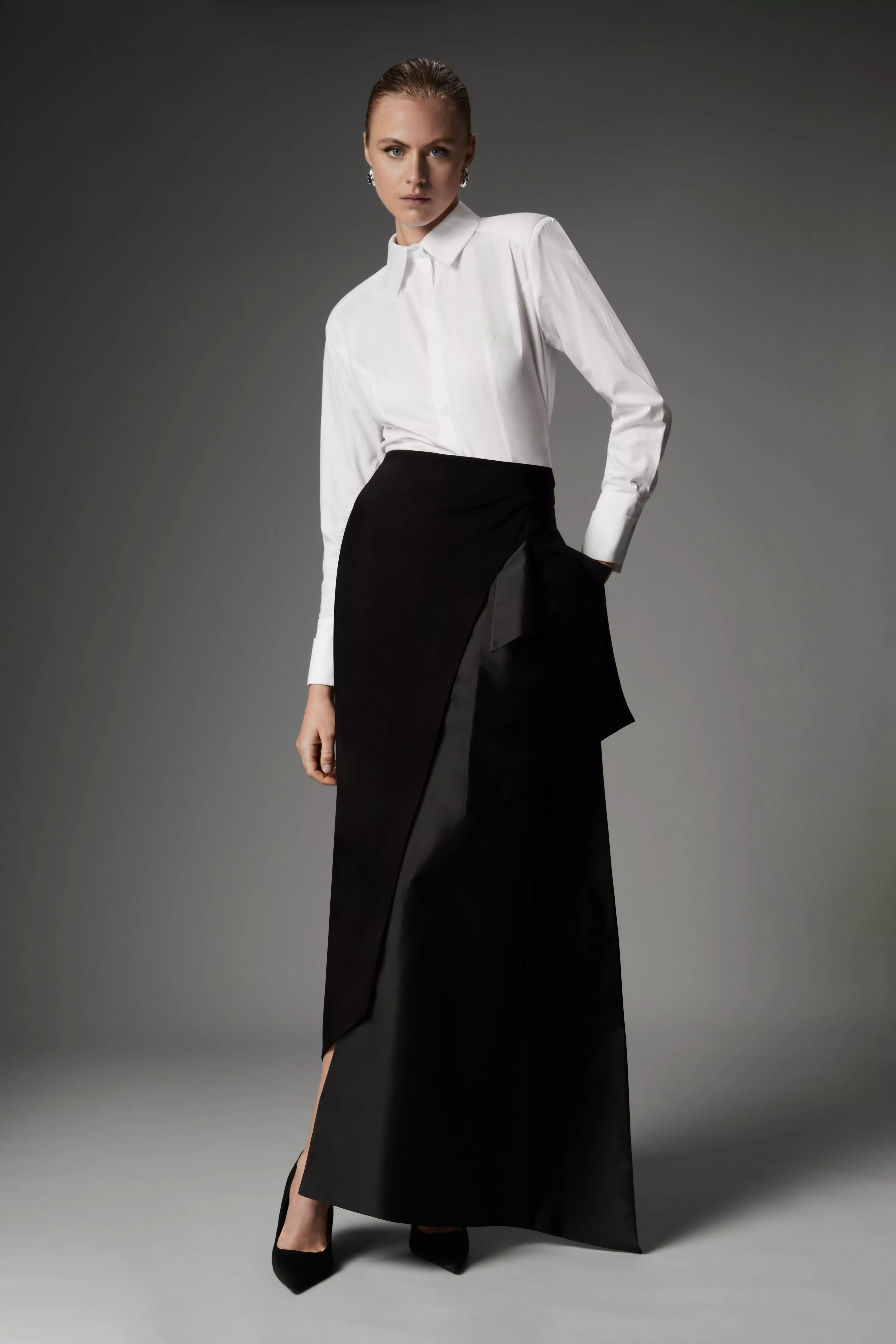 Archive Collection Tall Bow Detail Crepe Wrap Over Skirt Karen Millen