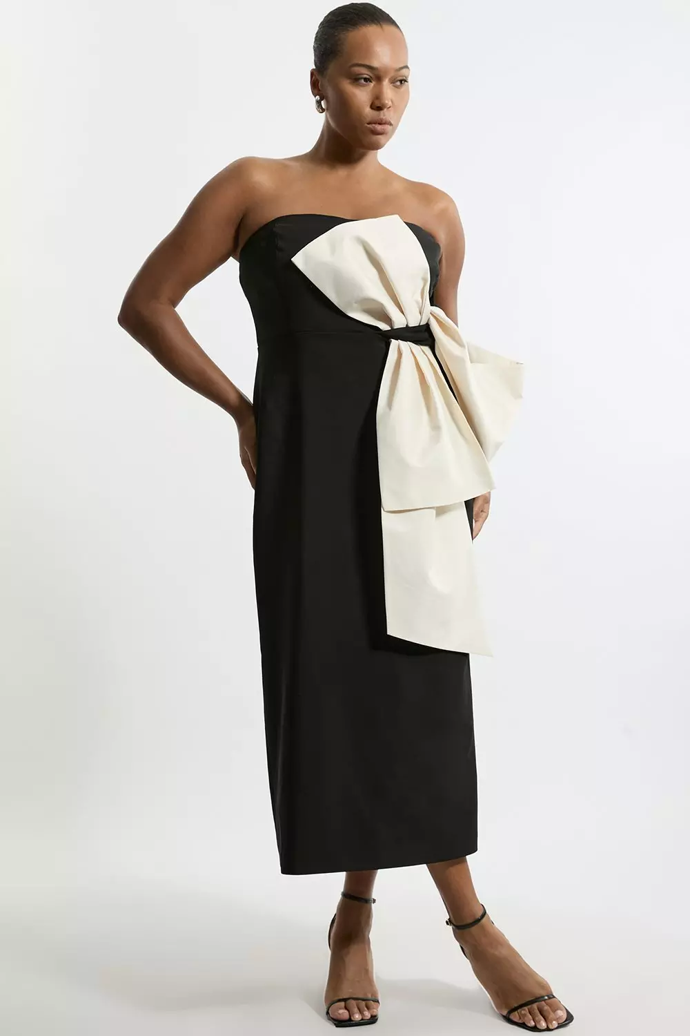 Archive Collection - Plus Size Bow Detail One Shoulder Crepe