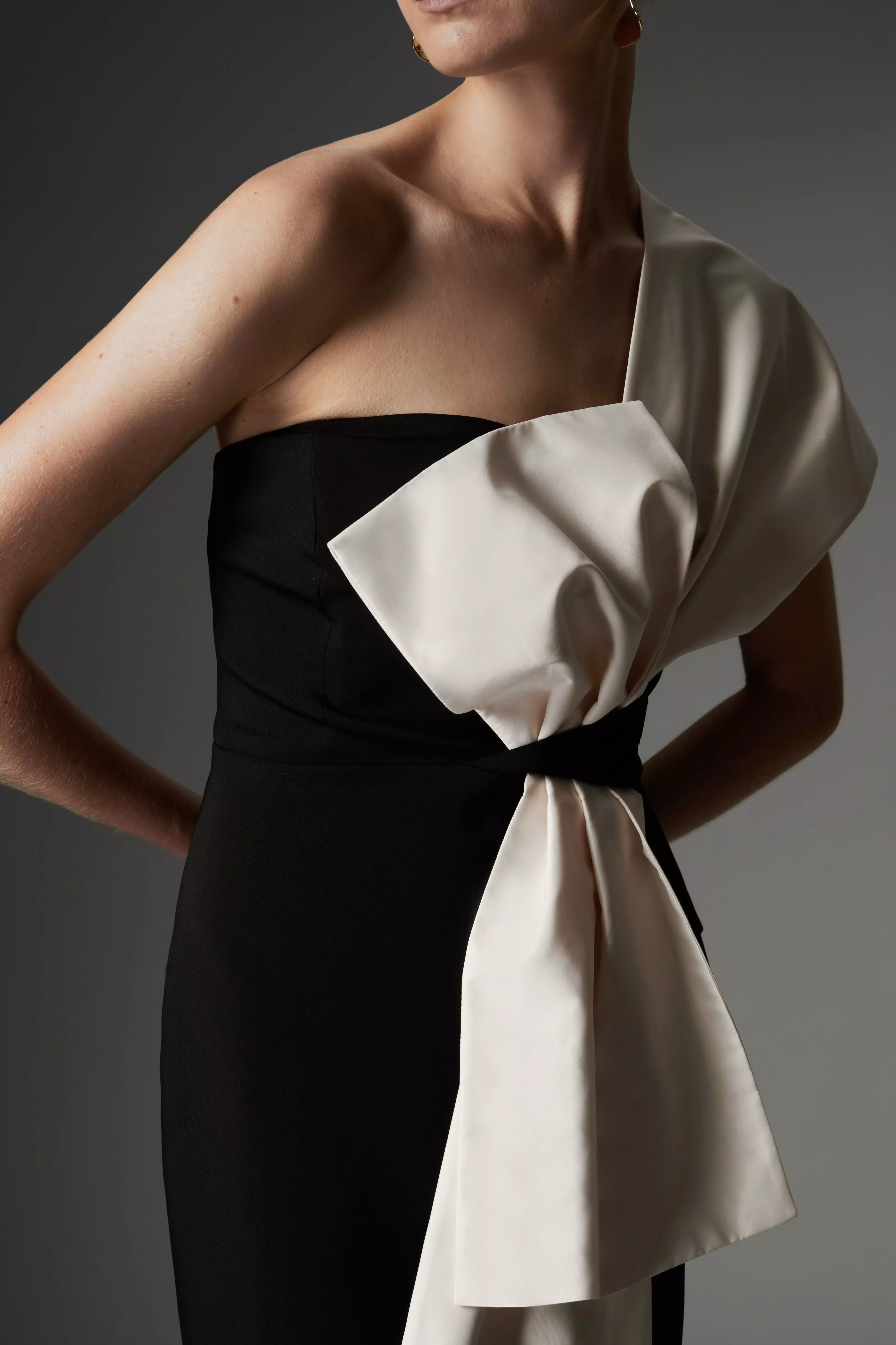 Archive Collection - Bow Detail One Shoulder Crepe Woven