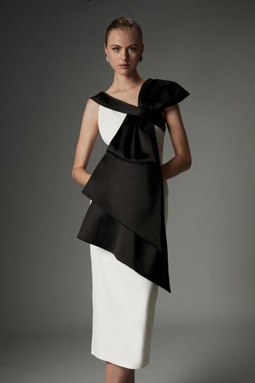 Archive Collection - Bow Detail Off The Shoulder Crepe Woven Midi Dress mono