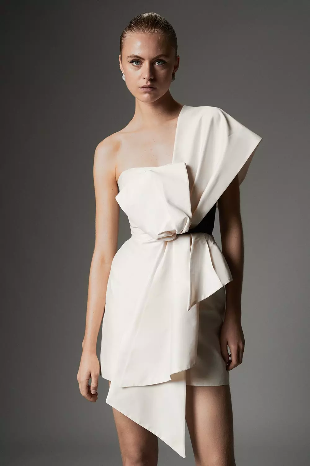 Textured Rosette Bow Belted Pencil Dress | Karen Millen