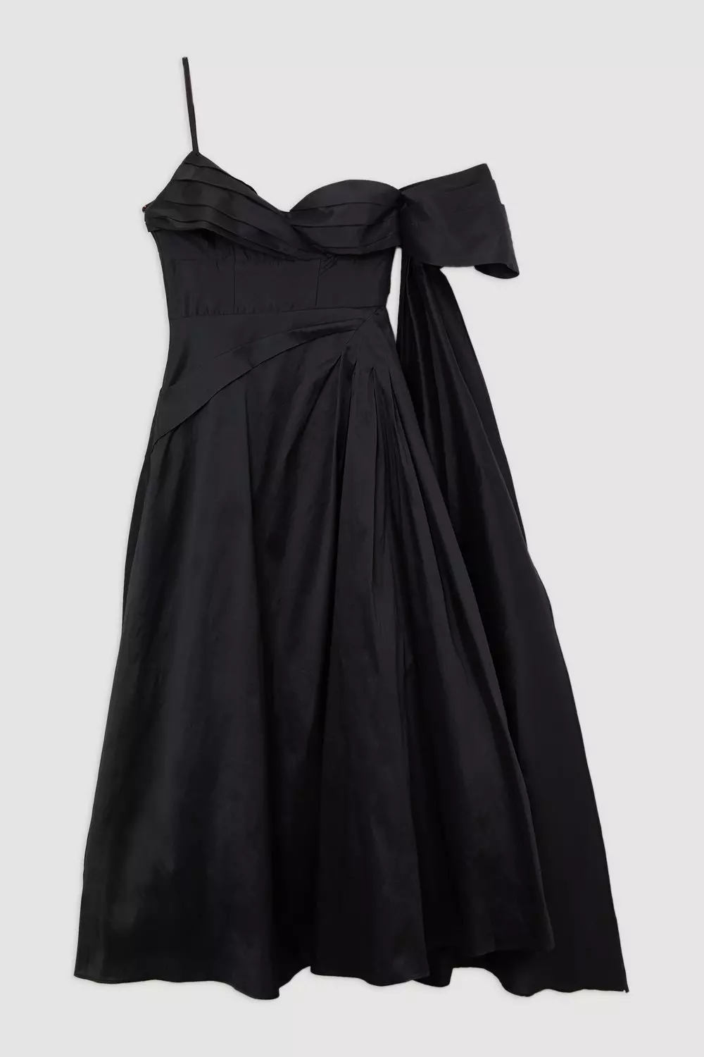 Archive Collection - Taffeta Draped Shoulder Midi Prom Dress