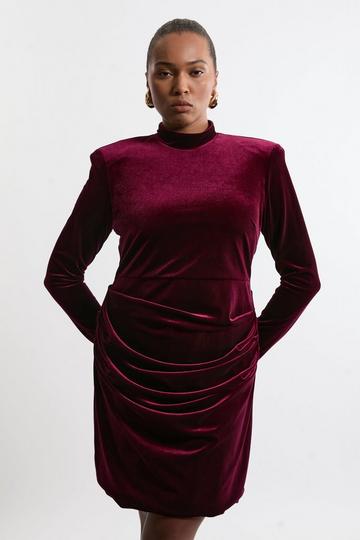 Plus Size Tailored Velvet High Neck Mini Dress merlot