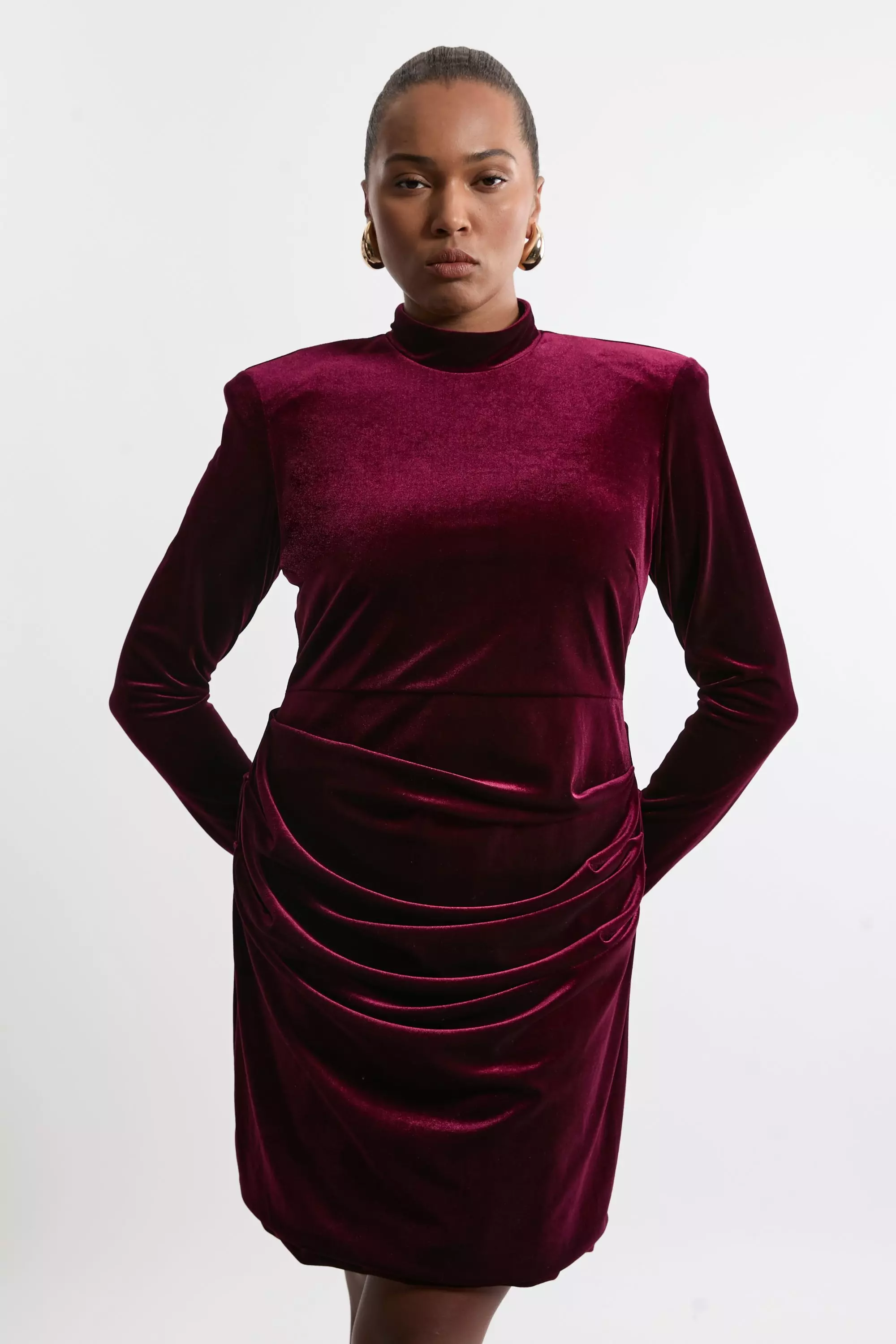 Plus Size Tailored Velvet High Neck Mini Dress Karen Millen