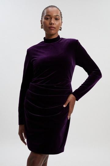 Plus Size Tailored Velvet High Neck Mini Dress plum