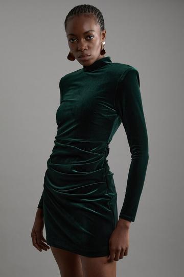 Tailored Velvet High Neck Mini Dress emerald