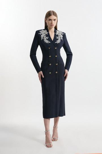 Navy Bandage Form Fitting Embellished Midaxi Dress