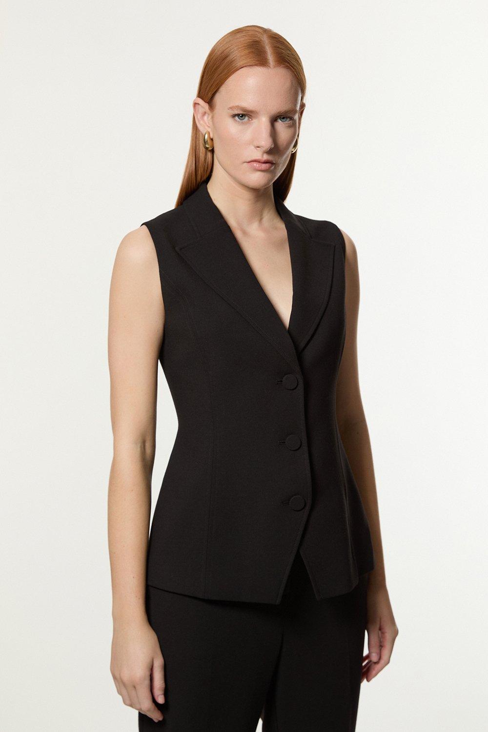 Black Compact Stretch Essential Tailored Waistcoat Jacket