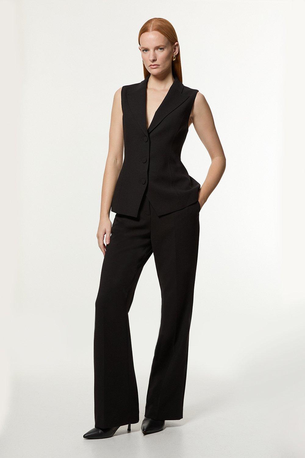 Black Compact Stretch Essential Tailored Straight Leg Pants