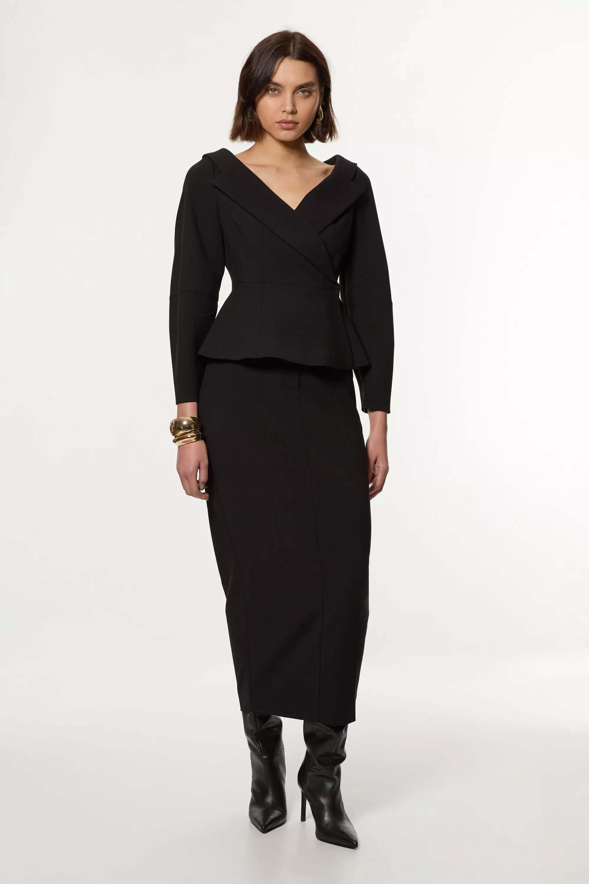 Compact Stretch Tailored Assymetric Peplum Jacket | Karen Millen