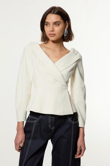 Compact Stretch Tailored Assymetric Peplum Jacket ivory