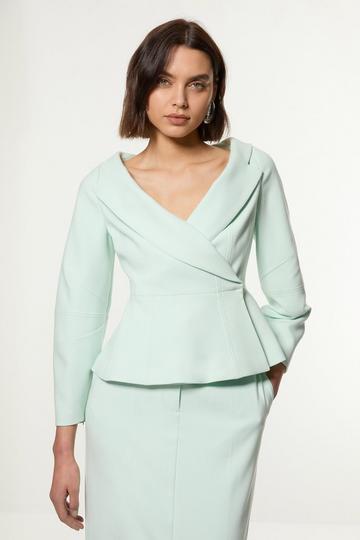 Blue Compact Stretch Tailored Assymetric Peplum Jacket