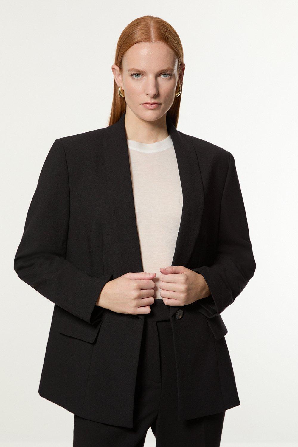 Black Compact Stretch Essential Tailored Single Breasted Blazer 