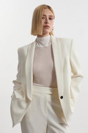 Compact Stretch Essential Tailored Single Breasted Blazer ivory