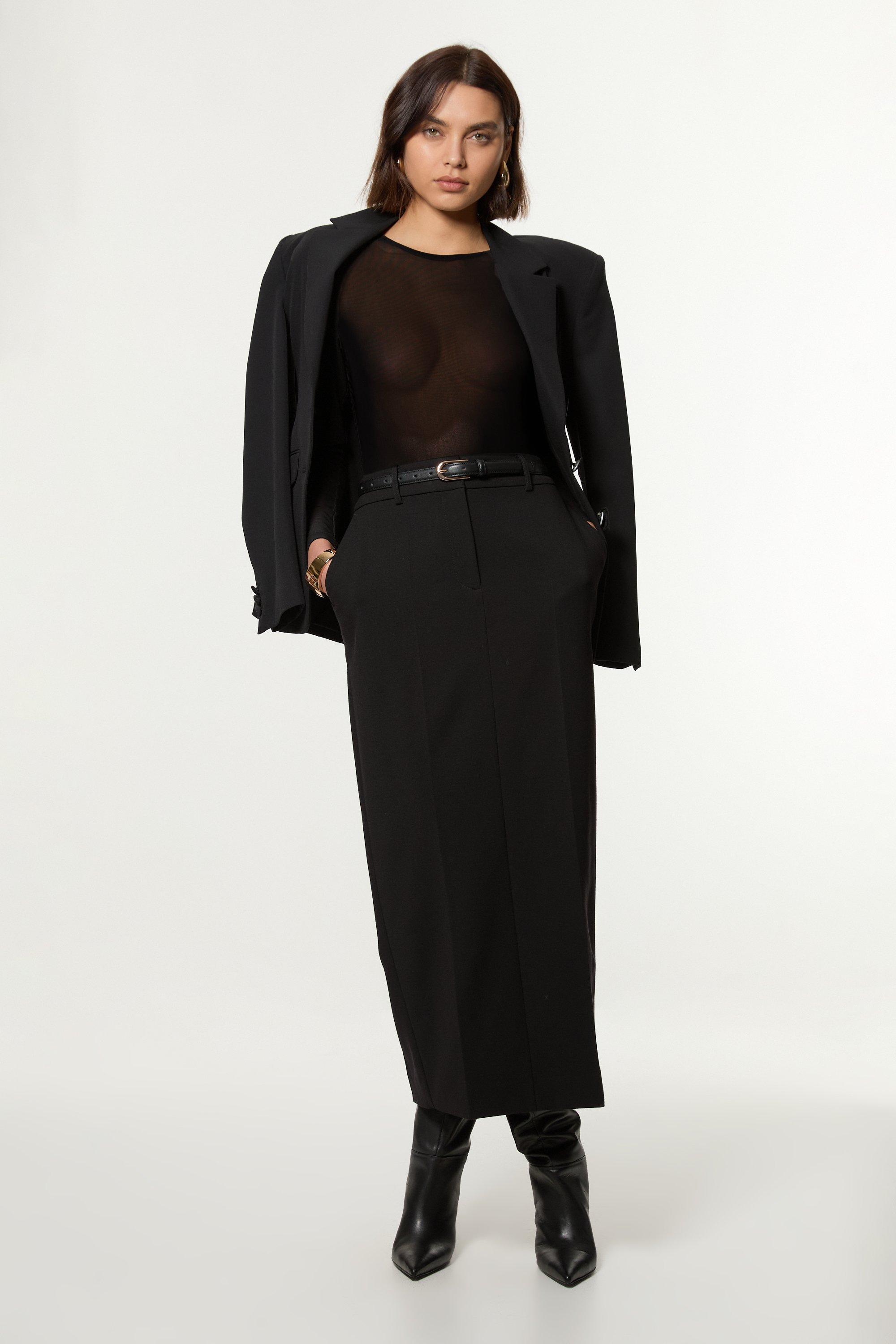 Black Compact Stretch Essential Tailored Maxi Skirt