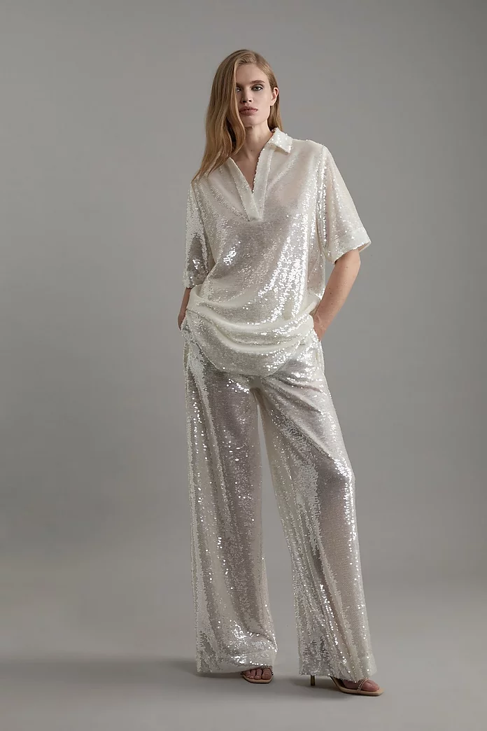 Sequin Woven Wide Leg Pants | Karen Millen Sequin Woven Wide Leg Pants | Karen Millen