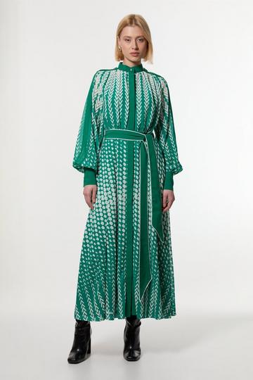 Tipped Border Print Georgette Maxi Dress green