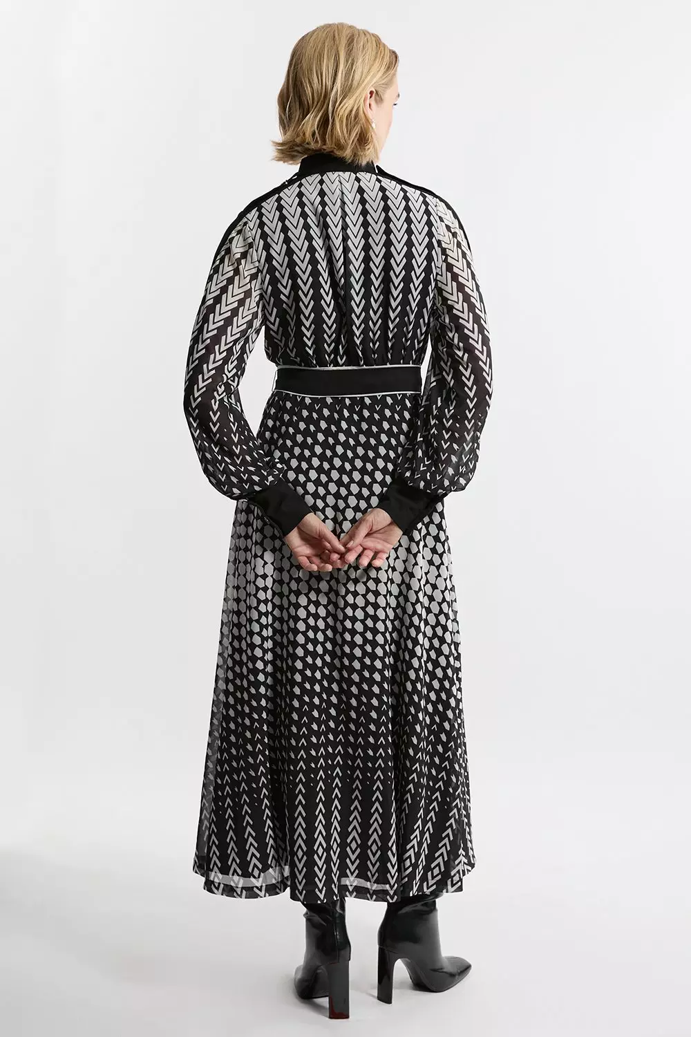◆KAREN MILLEN◆ ジャカード テーラードミディドレス / black 安心追跡【KAREN MILLEN】リボンタイネックミディドレス