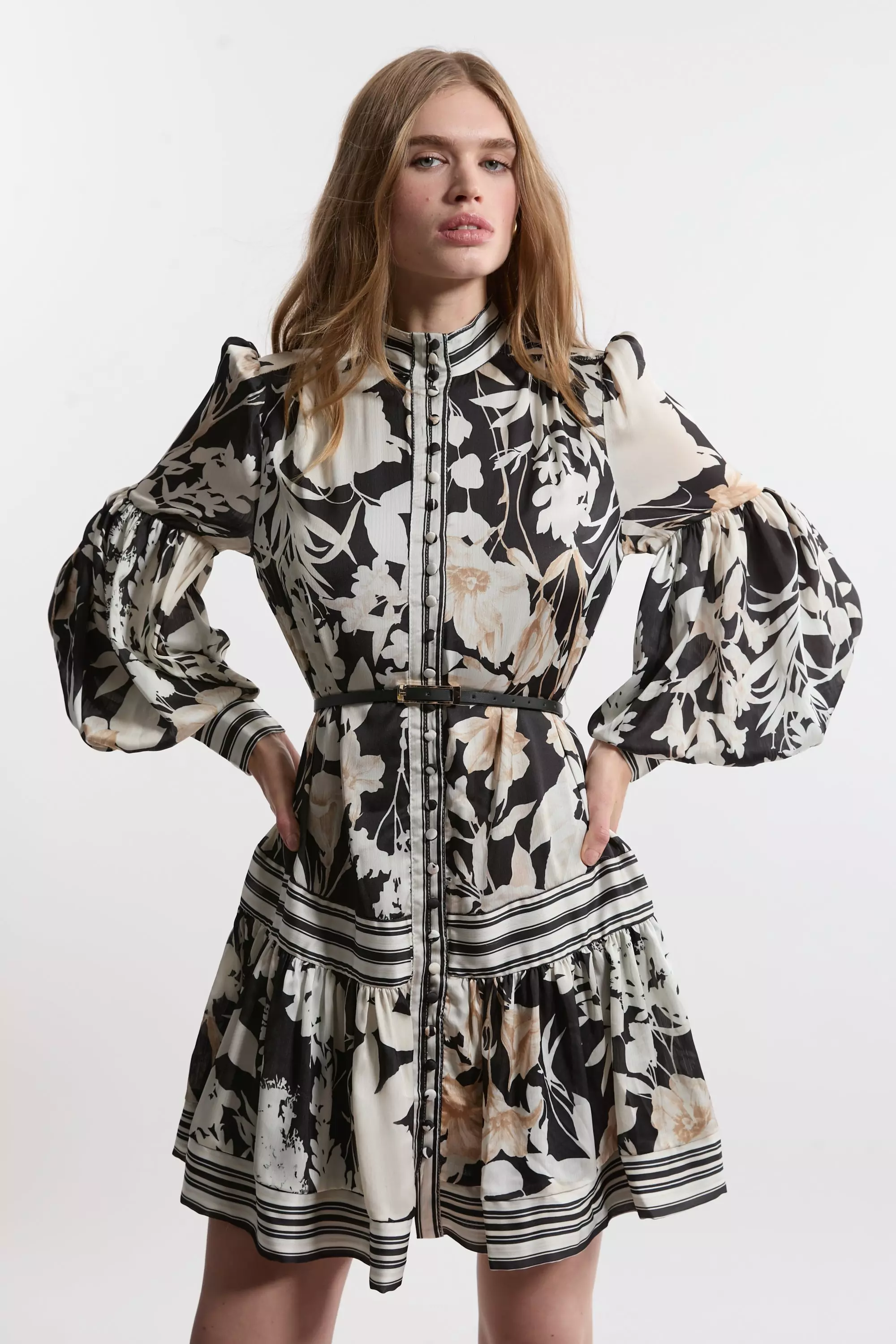Tall Floral Pleated Belted Woven Mini Dress alternative image