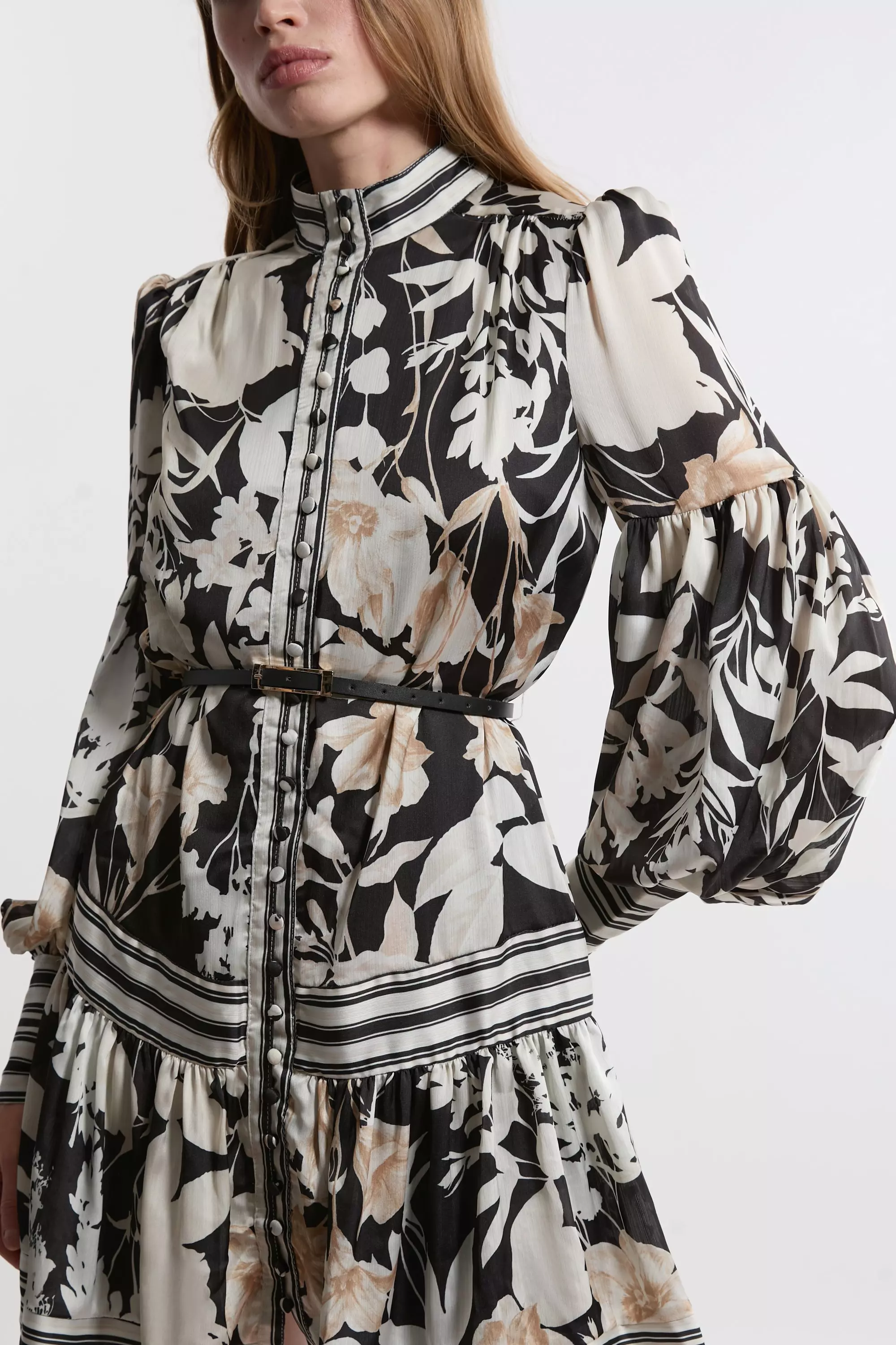 Tall Floral Pleated Belted Woven Mini Dress alternative image