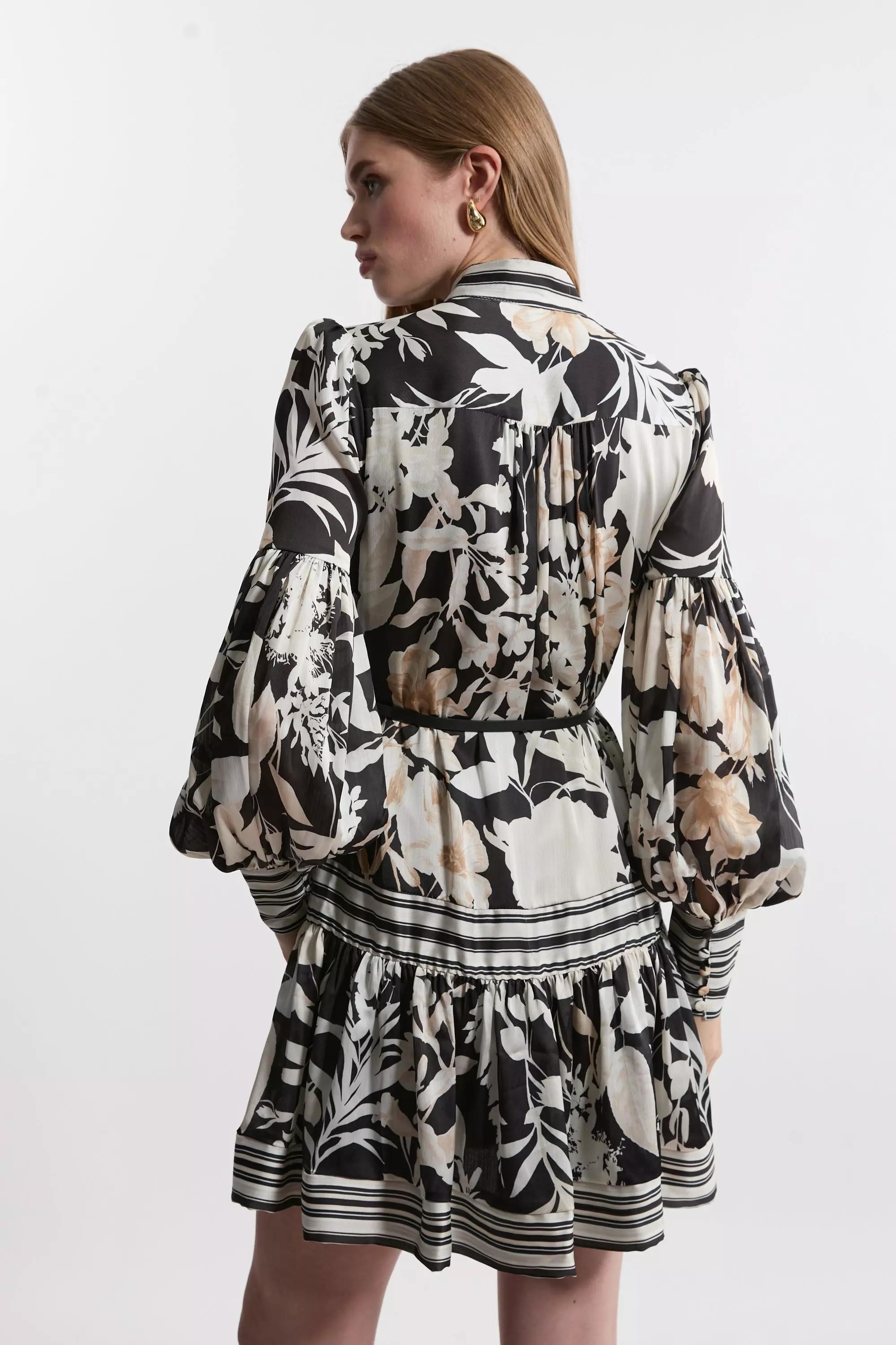 Tall Floral Pleated Belted Woven Mini Dress alternative image