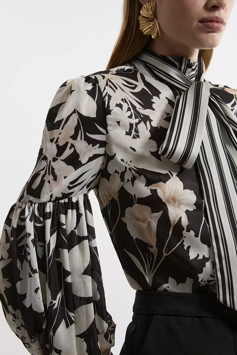 Floral Tie Neck Woven Blouse | Karen Millen