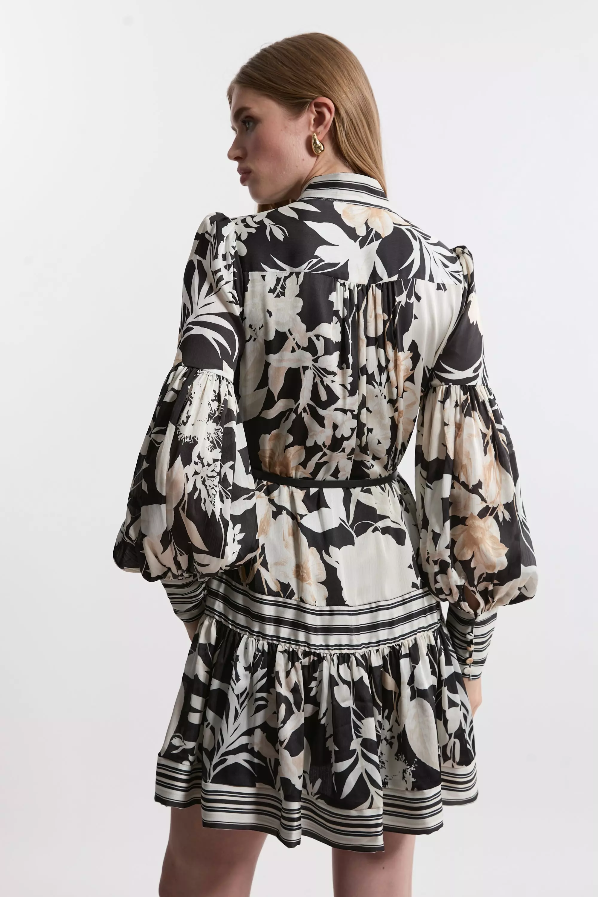 Floral Pleated Belted Woven Mini Dress | Karen Millen