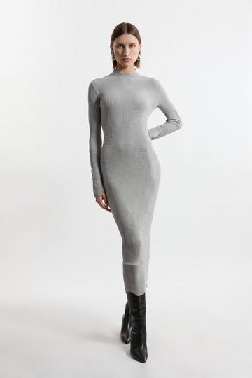 Grey All Over Stitch Detail Knitted Dress