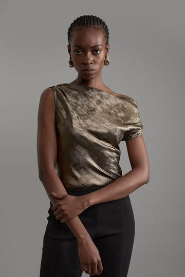 Metallic Asymmetric Woven Top bronze