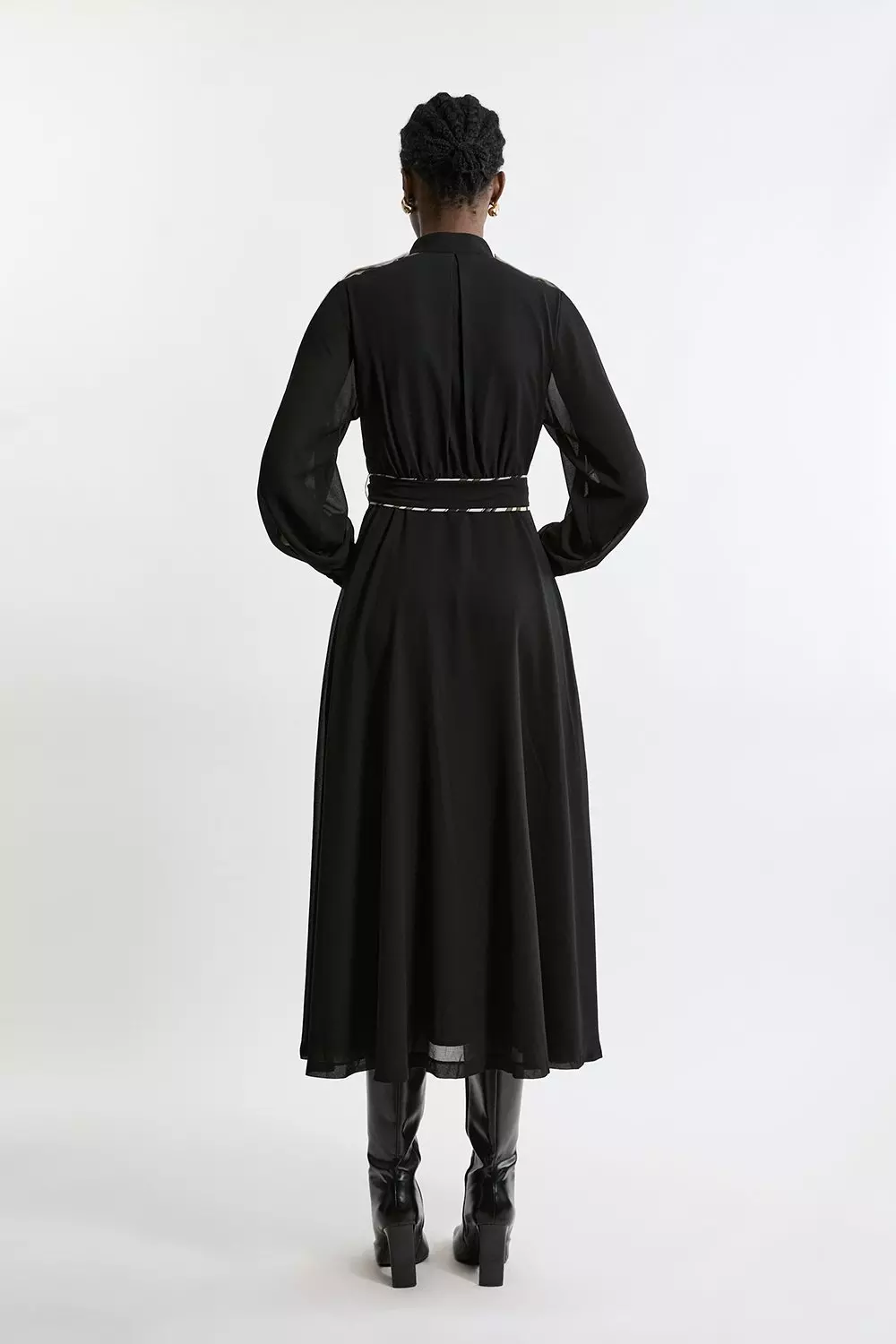 Military Mono Stripe Balloon Sleeve Maxi Dress | Karen Millen