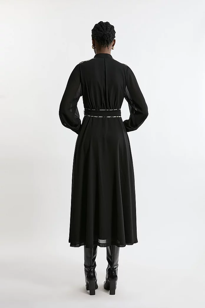 Military Mono Stripe Balloon Sleeve Maxi Dress | Karen Millen Military Mono Stripe Balloon Sleeve Maxi Dress | Karen Millen