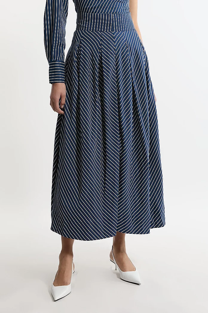Tall Striped Twill Pleated Woven Maxi Skirt | Karen Millen Tall Striped Twill Pleated Woven Maxi Skirt | Karen Millen