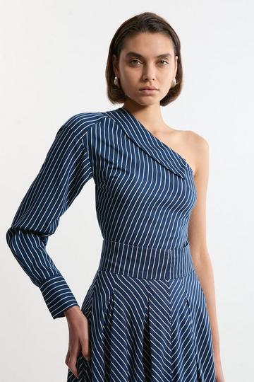 Tall Asymmetric Twill Striped Woven Long Sleeved Shirt stripe