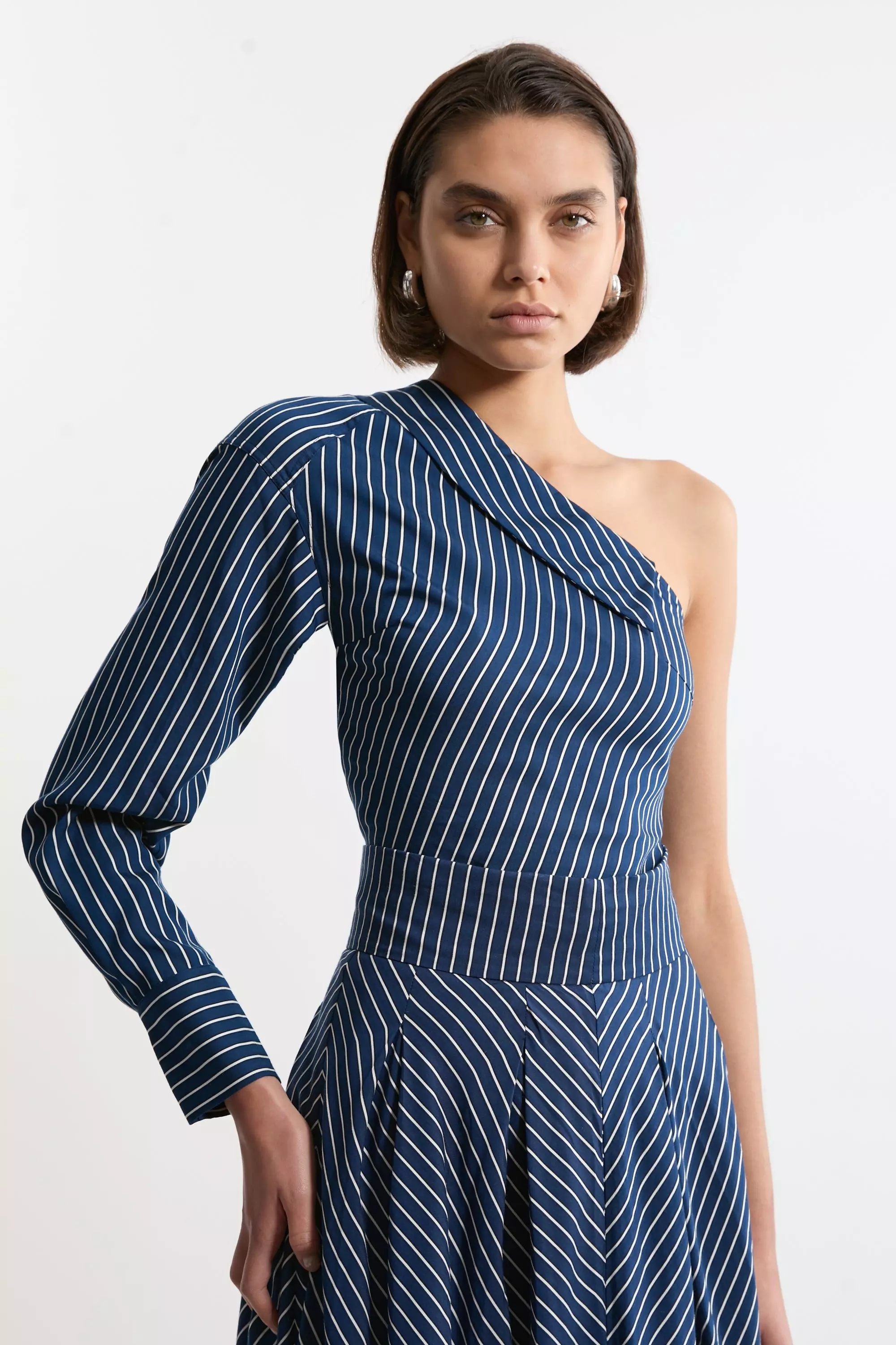 Stripe Tall Asymmetric Twill Striped Woven Long Sleeved Shirt  alternative image