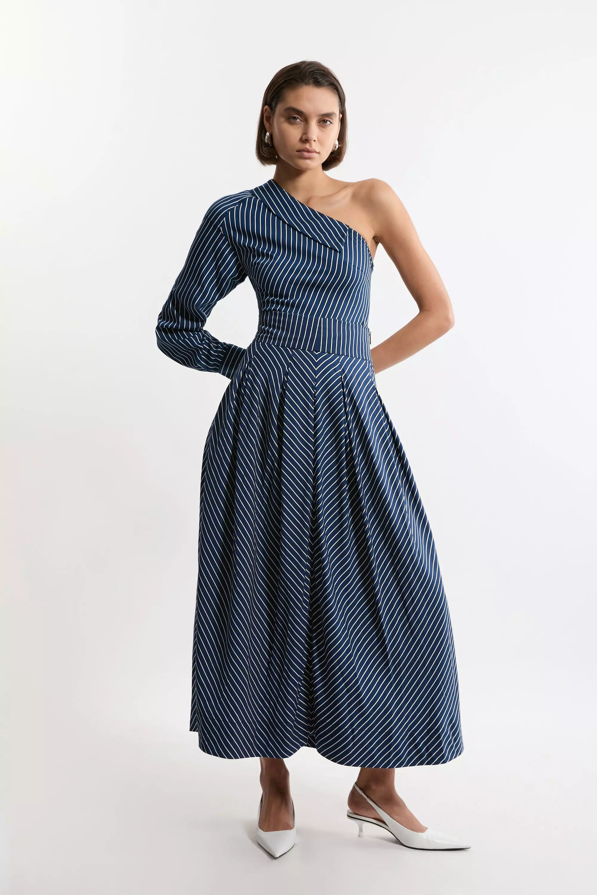 Stripe Tall Asymmetric Twill Striped Woven Long Sleeved Shirt  alternative image