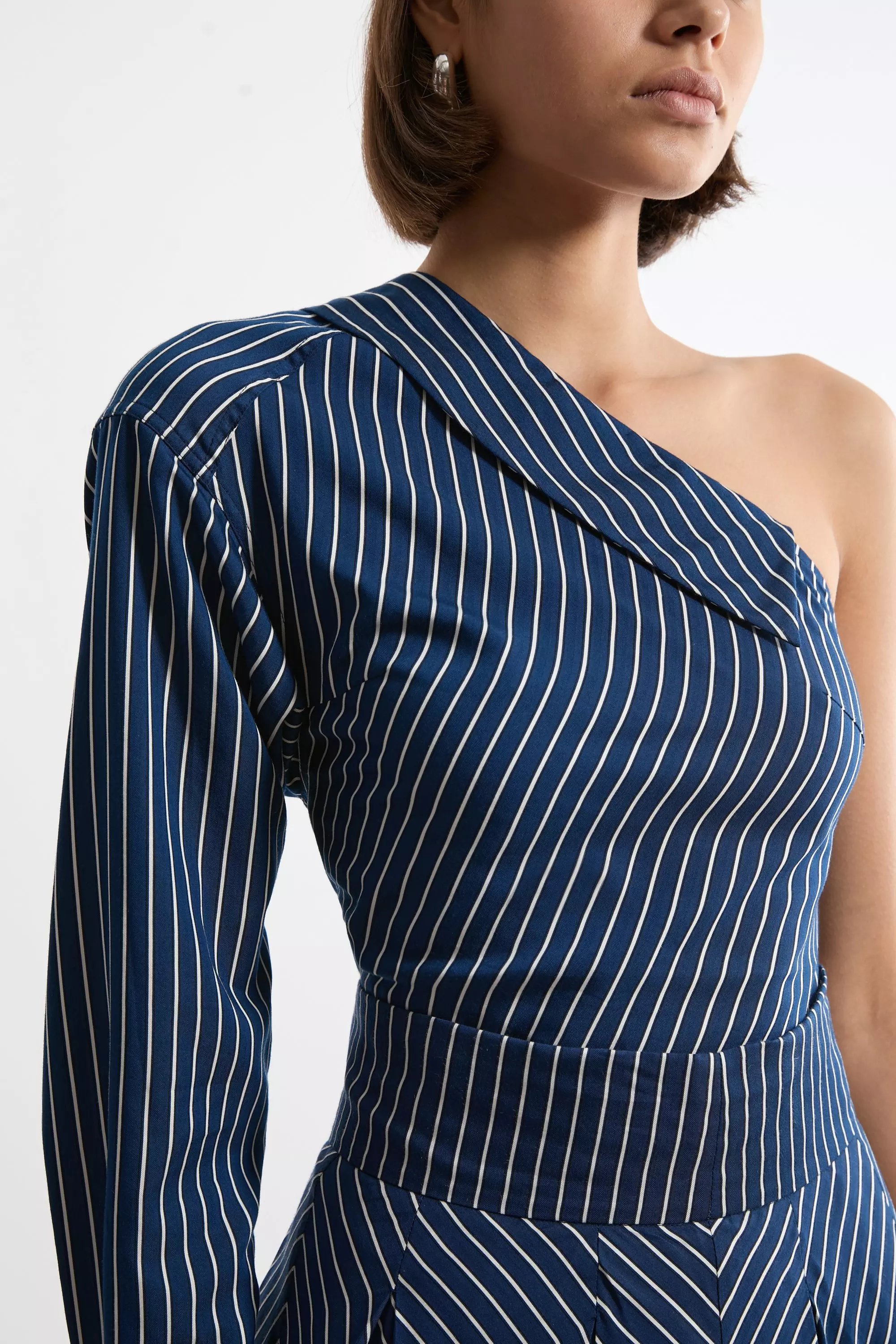 Stripe Tall Asymmetric Twill Striped Woven Long Sleeved Shirt  alternative image
