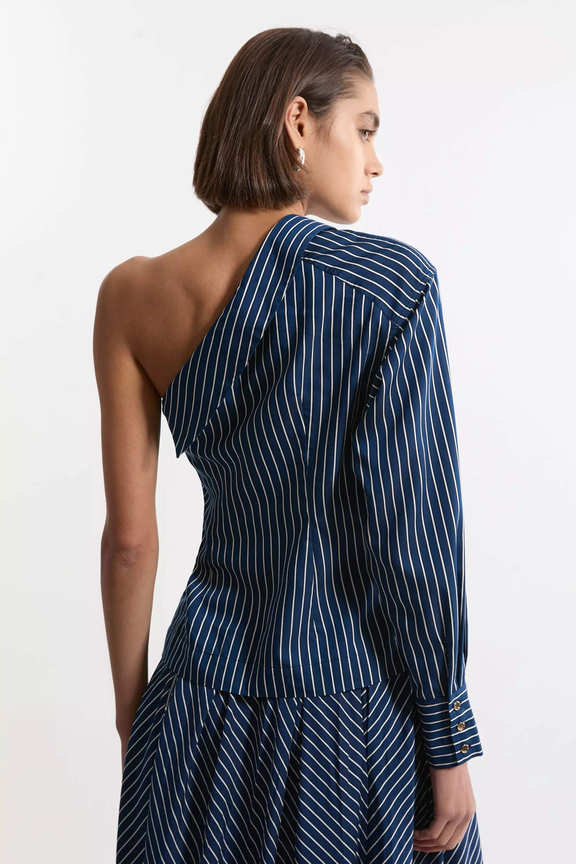Stripe Tall Asymmetric Twill Striped Woven Long Sleeved Shirt  alternative image