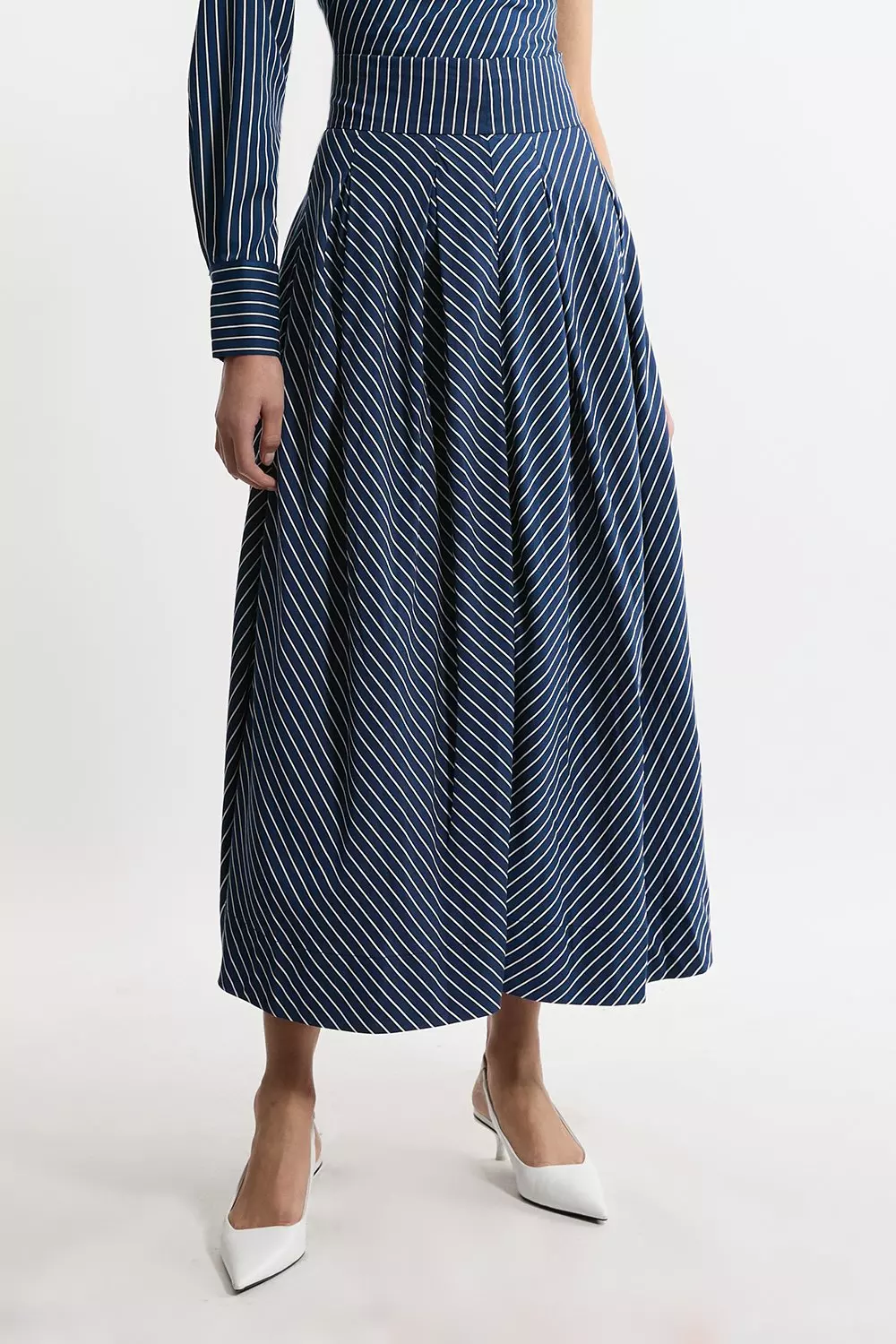 Striped Cotton Pleated Woven Maxi Skirt Karen Millen