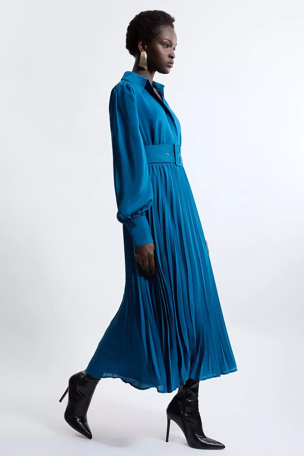Pleated Woven Maxi Shirt Dress With Belt | Karen Millen