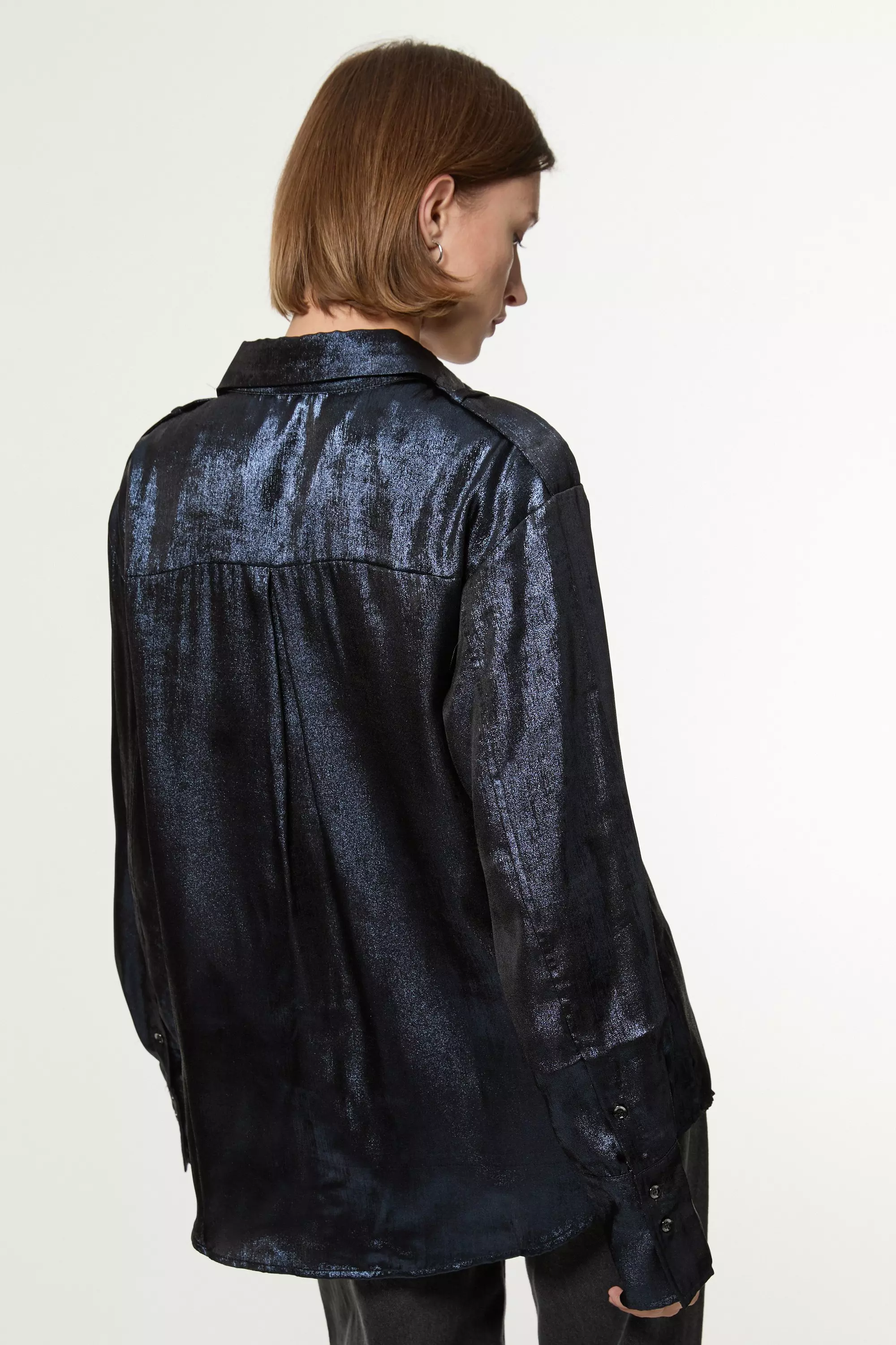 Metallic Woven Collared Shirt | Karen Millen