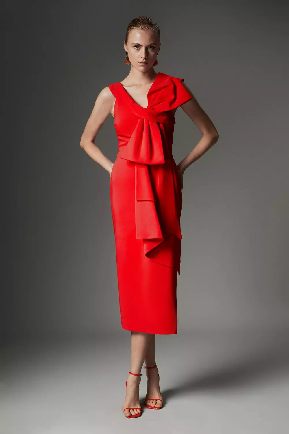 Karen millen red asymmetric dress best sale