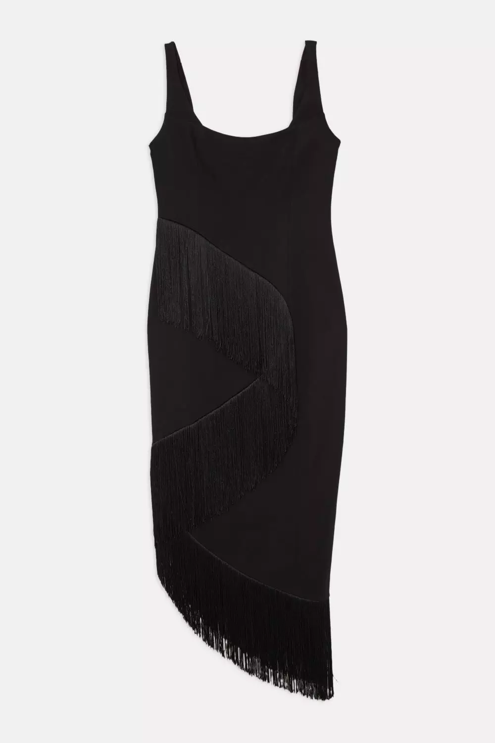 Karen Millen size 12 black silk buy fringe dress