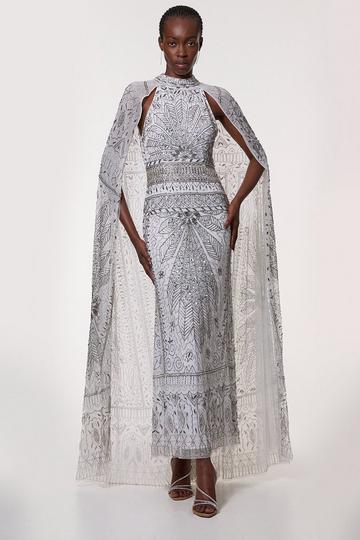Petite Embellished Detail Drapey Woven Maxi Dress ivory
